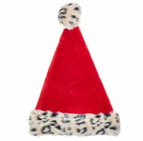 Leopard Trim Santa Hat